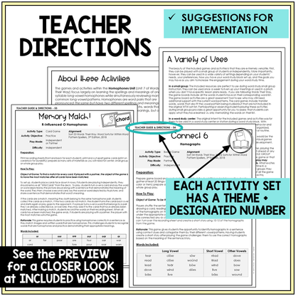 Teacher directions for homograph games