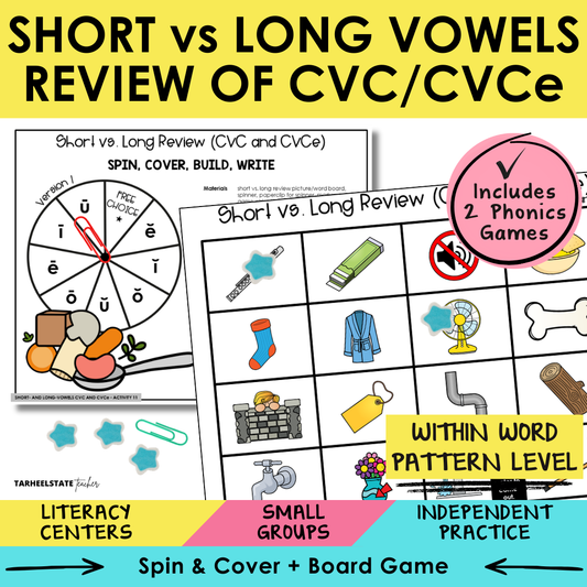 Short vs Long Vowels Review of CVC and CVCe Sort 11 Within Word Pattern Games cover