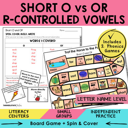 Short O vs OR R-Controlled Vowels Sort 58 Letter Name Games cover