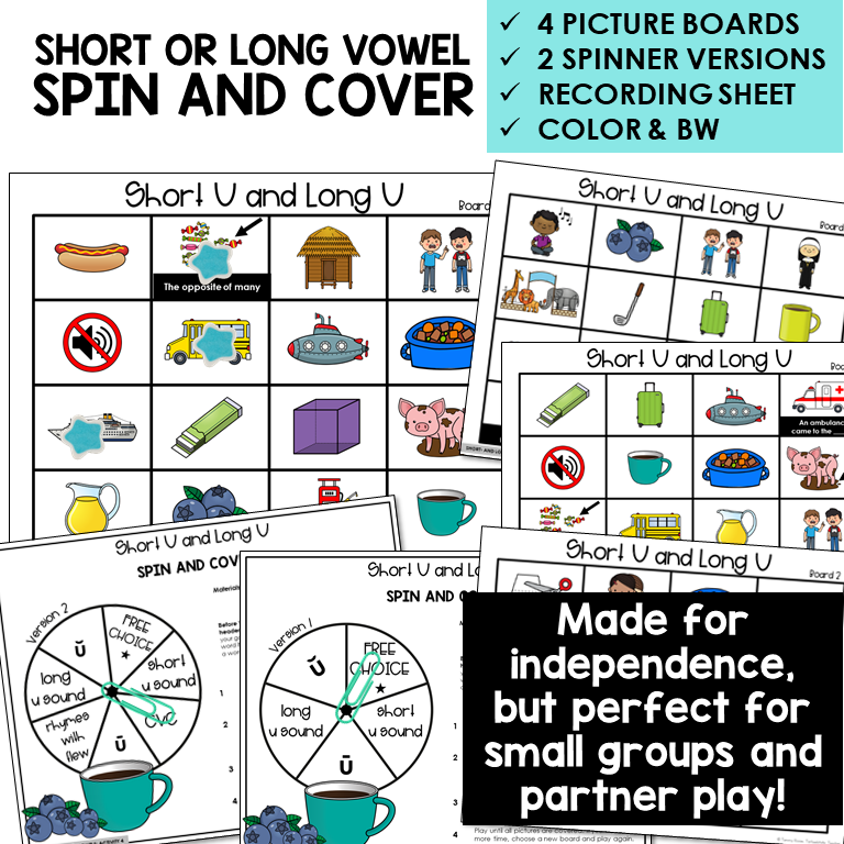 Spin and Cover picture boards and spinners for Short U and Long U
