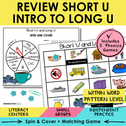 Review Short U & Intro to Long U Sort 4 Within Word Pattern Games cover