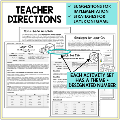Teacher directions for KN, WR, and GN games