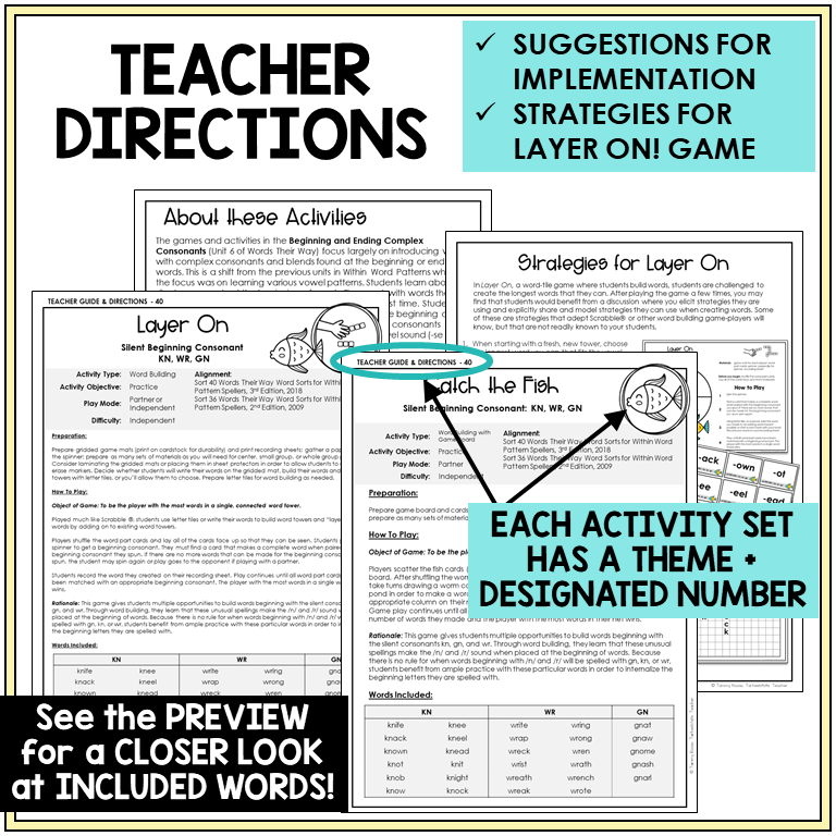 Teacher directions and suggestions for implementation, KN, WR, and GN