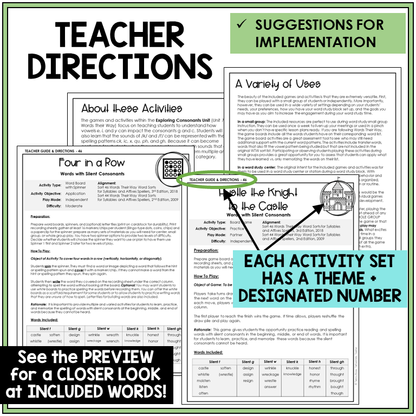 Teacher directions for silent consonants games
