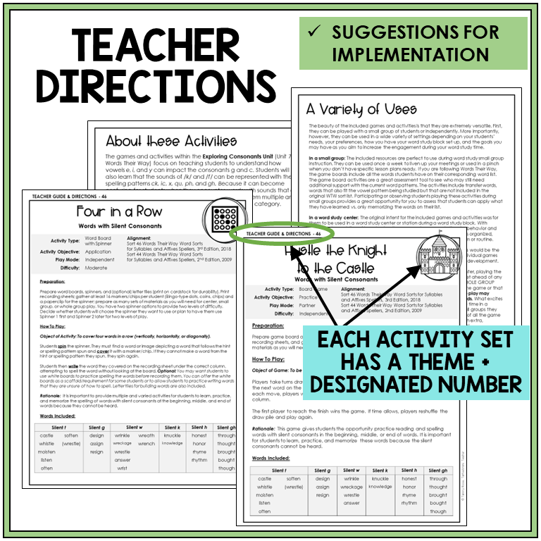 Teacher directions and suggestions for implementation, silent consonants