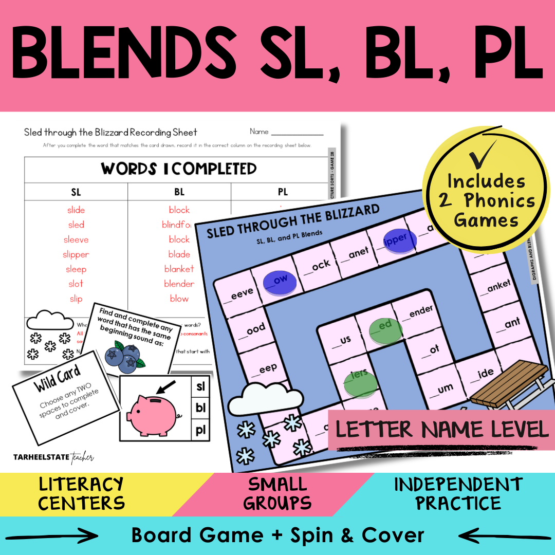 Blends SL, BL, PL Sort 28 Letter Name Games cover