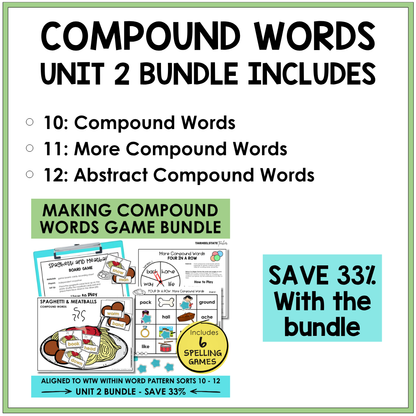 The Compound Words Games Bundle includes three partner games and three independent activities that explore compound words.