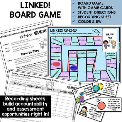 Linked! board game for adding -ION with vowel alternation and spelling change