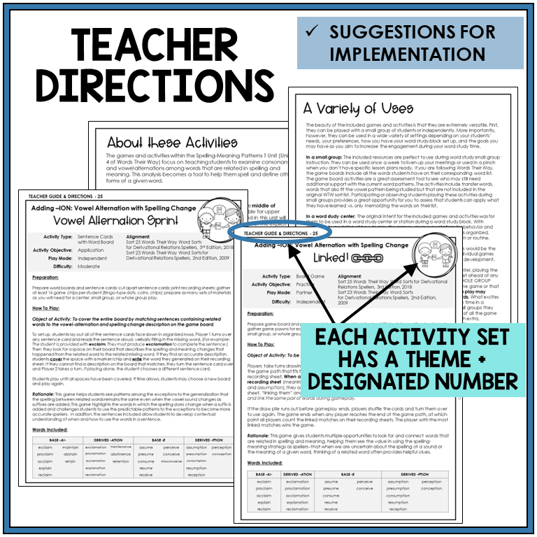 Teacher directions and suggestions for implementation