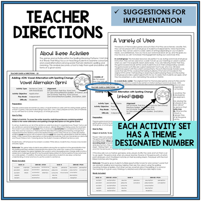 Teacher directions and suggestions for implementation