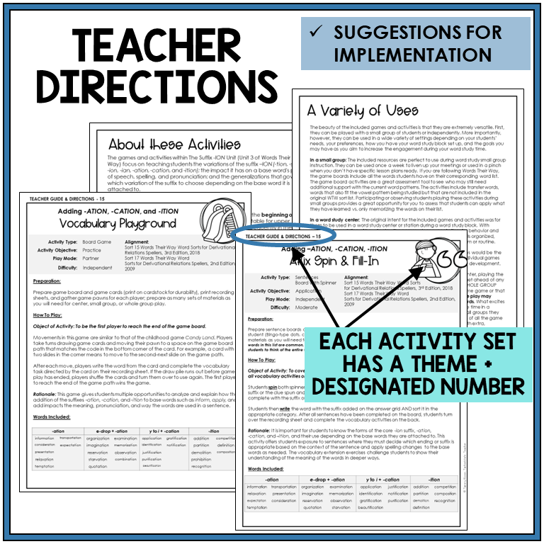 Teacher directions and suggestions for implementation