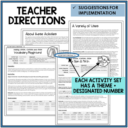 Teacher directions and suggestions for implementation