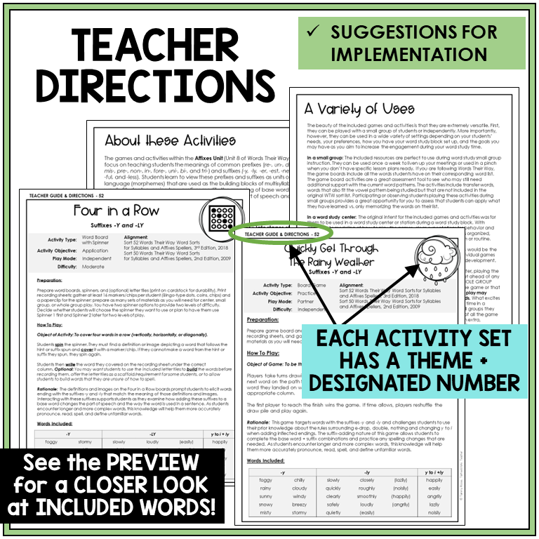 Teacher directions for suffixes -Y and -LY games