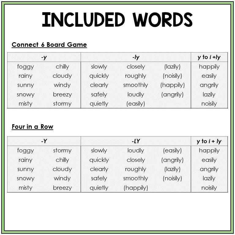 Word list for suffixes -Y and -LY, Sort 52