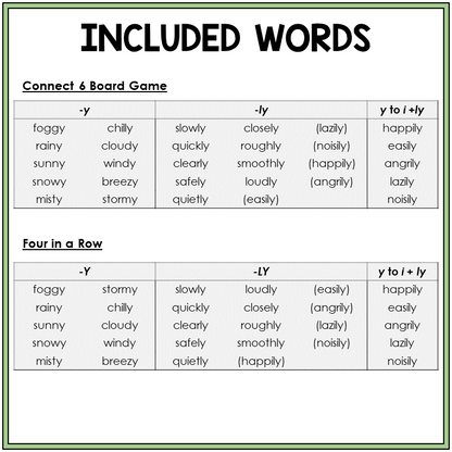 Word list for suffixes -Y and -LY, Sort 52