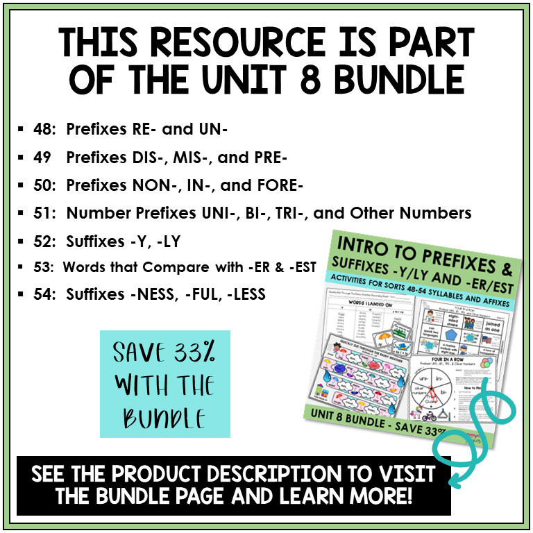 Syllables and Affixes Unit 8 bundle contents