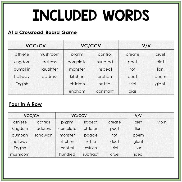 Word list for syllable division in VCCCV and VV patterns, Sort 16