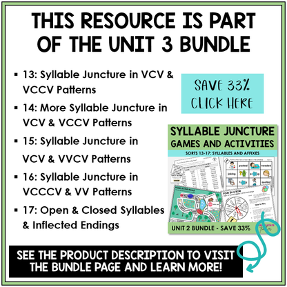 Syllables and Affixes Unit 3 bundle contents