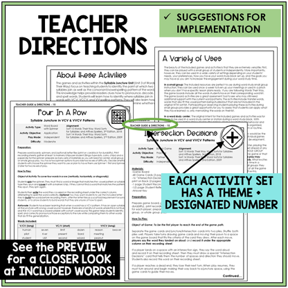 Teacher directions for syllable division in VCV and VVCV patterns games