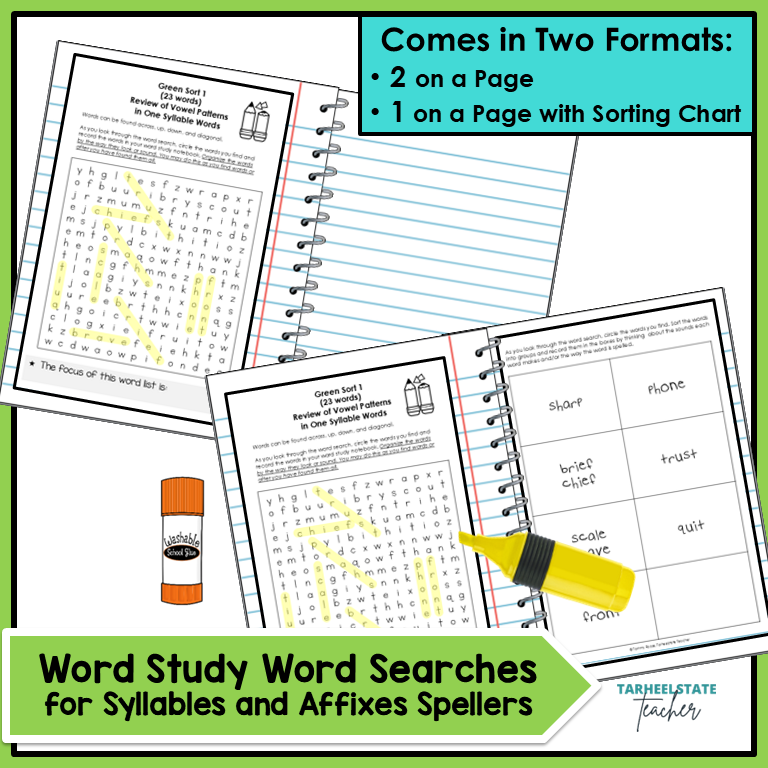 Word search activities come in two format for teacher/student preference options