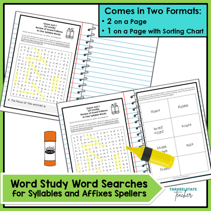 Word search activities come in two format for teacher/student preference options
