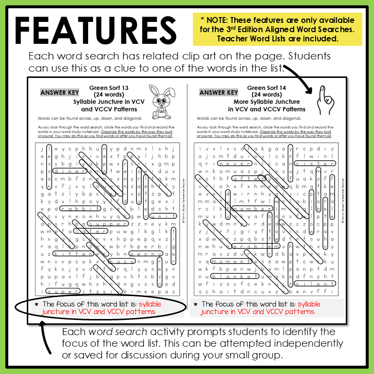 Showing how the word search product connects student learning back to the focus of the spelling pattern or rule that students are learning about.