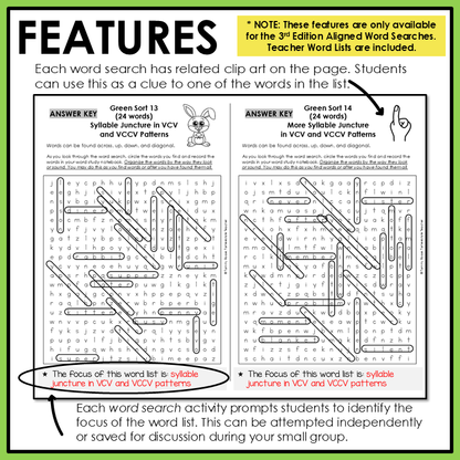 Showing how the word search product connects student learning back to the focus of the spelling pattern or rule that students are learning about.