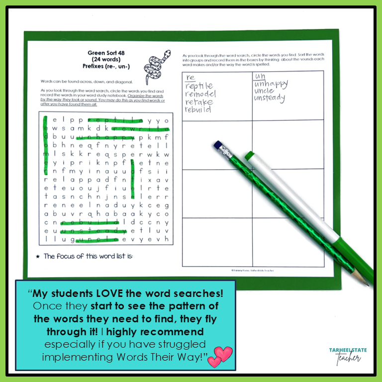 Example of a Syllables and Affixes word search activity
