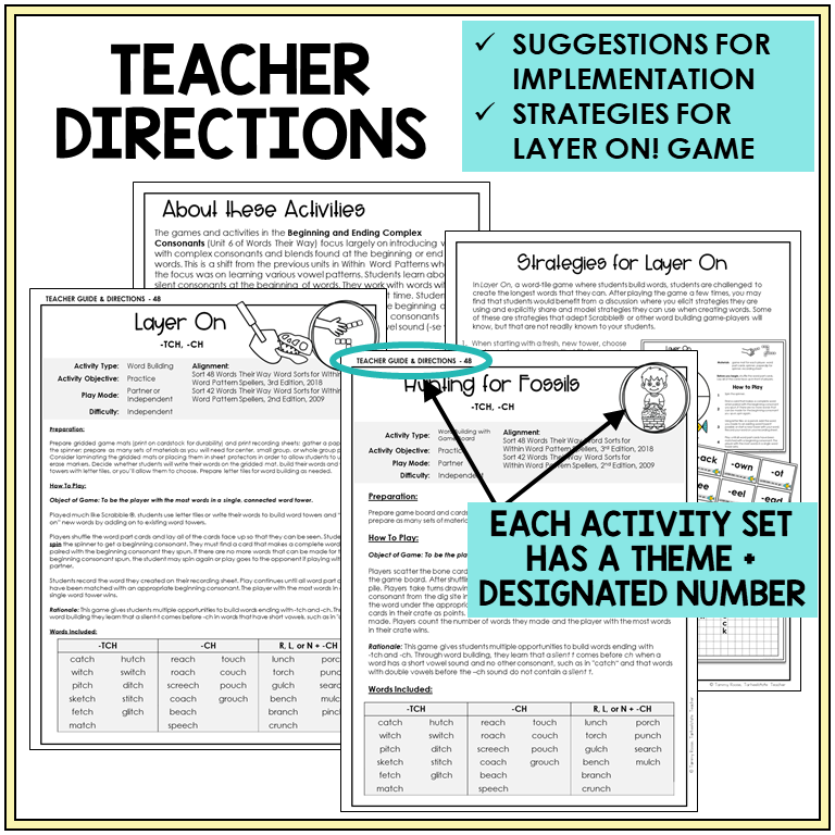 Teacher directions for -TCH and -CH games