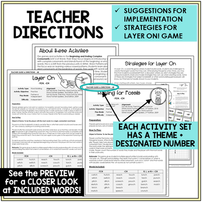 Teacher directions and suggestions for implementation, -TCH and -CH