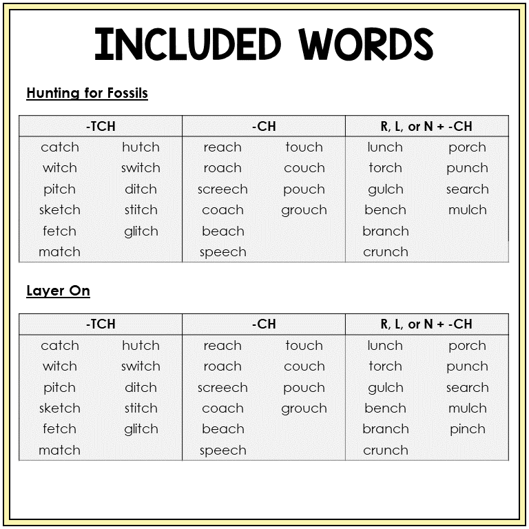 Word list for -TCH and -CH games, Sort 48