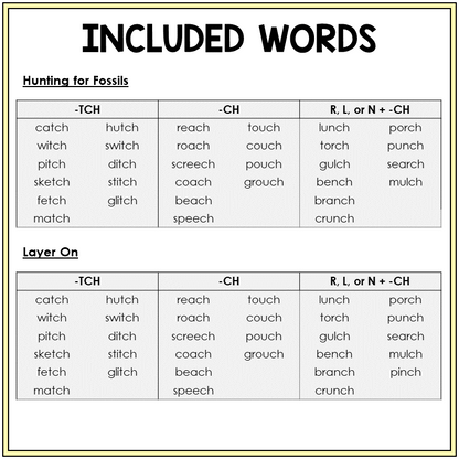 Word list for -TCH and -CH games, Sort 48