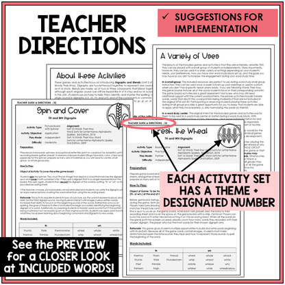 Teacher directions for digraphs TH and WH games