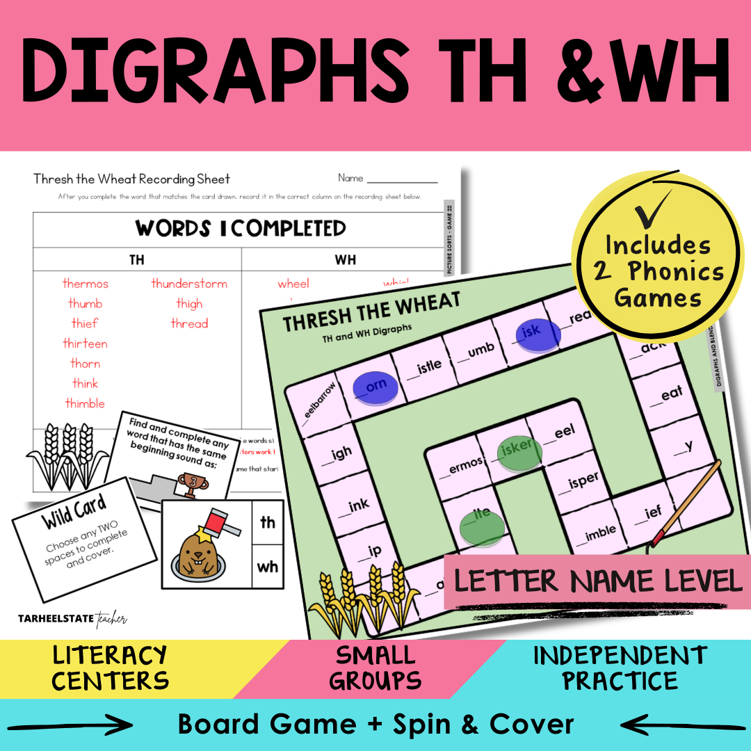 Digraphs TH & WH Sort 22 Letter Name Games cover