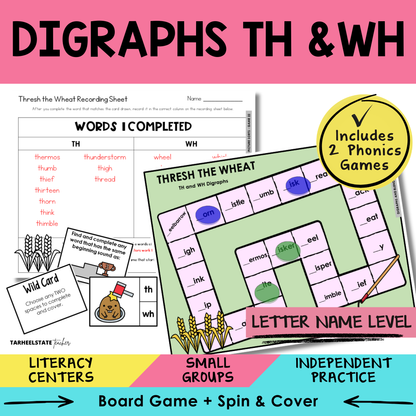 Digraphs TH & WH Sort 22 Letter Name Games cover