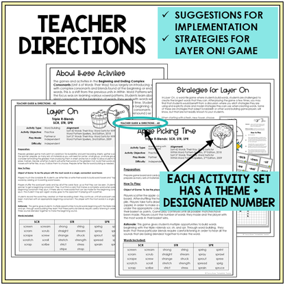 Teacher directions for SCR, STR, and SPR games