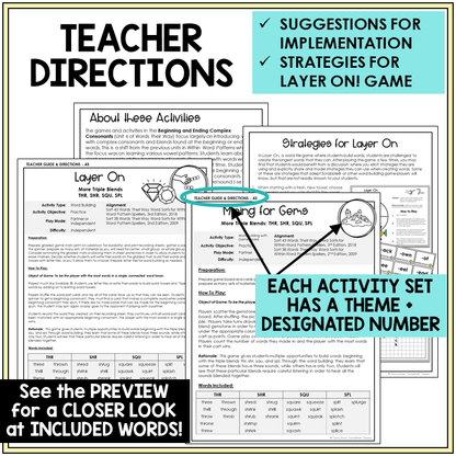 Teacher directions and suggestions for implementation, THR, SHR, SQU, and SPL