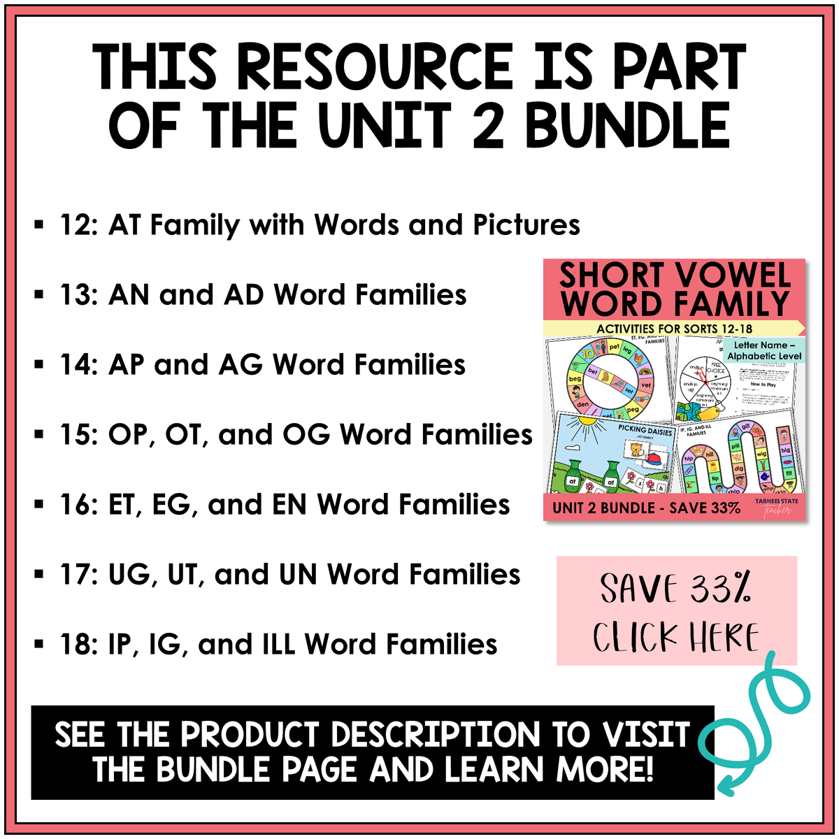 Letter Name Unit 2 short vowel word families bundle contents