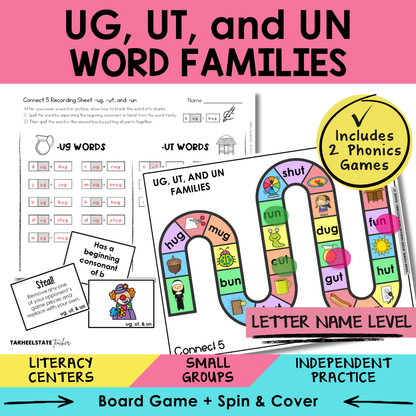 UG, UT, and UN Word Families Sort 17 Letter Name Games cover