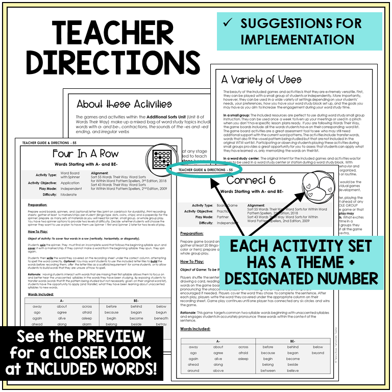 Teacher directions for A- and BE- games