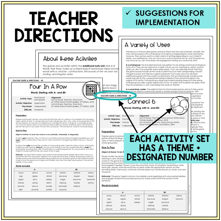 Teacher directions and suggestions for implementation, A- and BE-