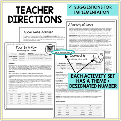 Teacher directions and suggestions for implementation, A- and BE-