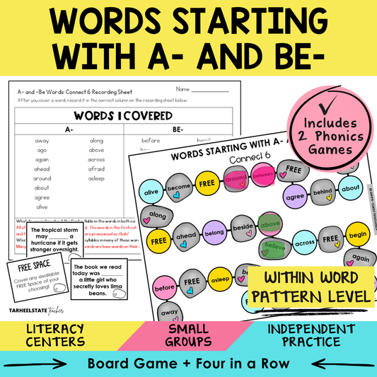 Words Starting with A- and BE- Sort 55 Within Word Pattern Games cover
