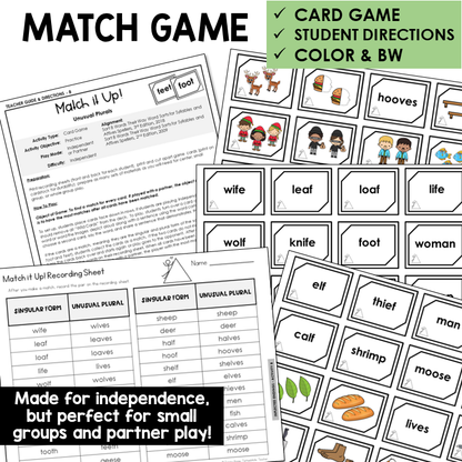 Match It Up! Card Game for unusual plural nouns