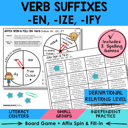 Verb Suffixes -EN, -IZE, -IFY Sort 11 Derivational Relations Games cover