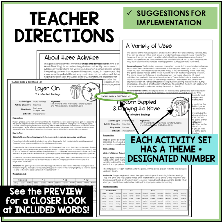Teacher directions for verbs that end in Y with -ING, -S, and -ED games