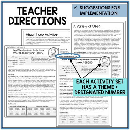 Teacher directions and suggestions for implementation