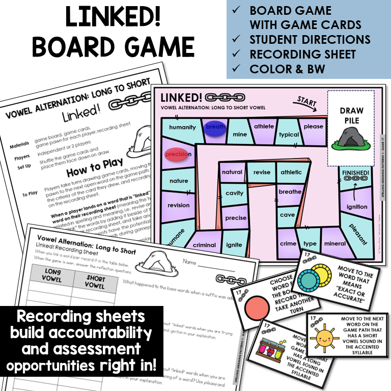 Linked! board game for vowel alternation, Long to Short