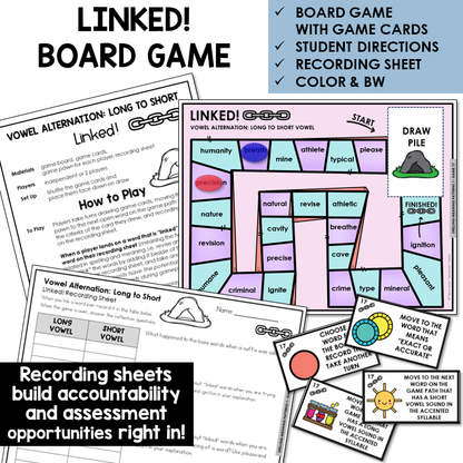 Linked! board game for vowel alternation, Long to Short