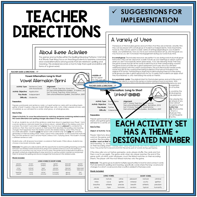 Teacher directions and suggestions for implementation